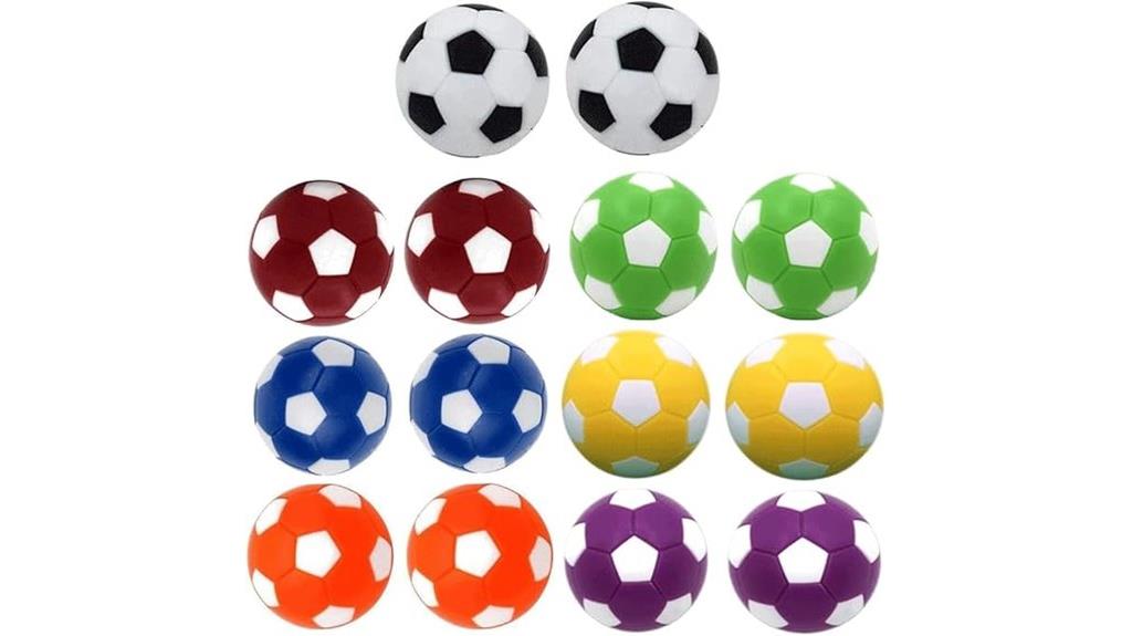 four colorful foosball balls
