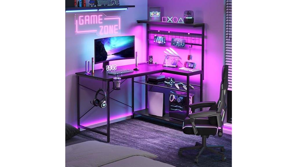 gaming desk with shelves