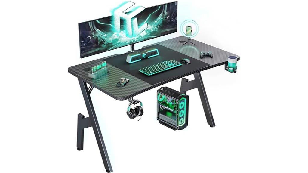 large gaming desk with accessories