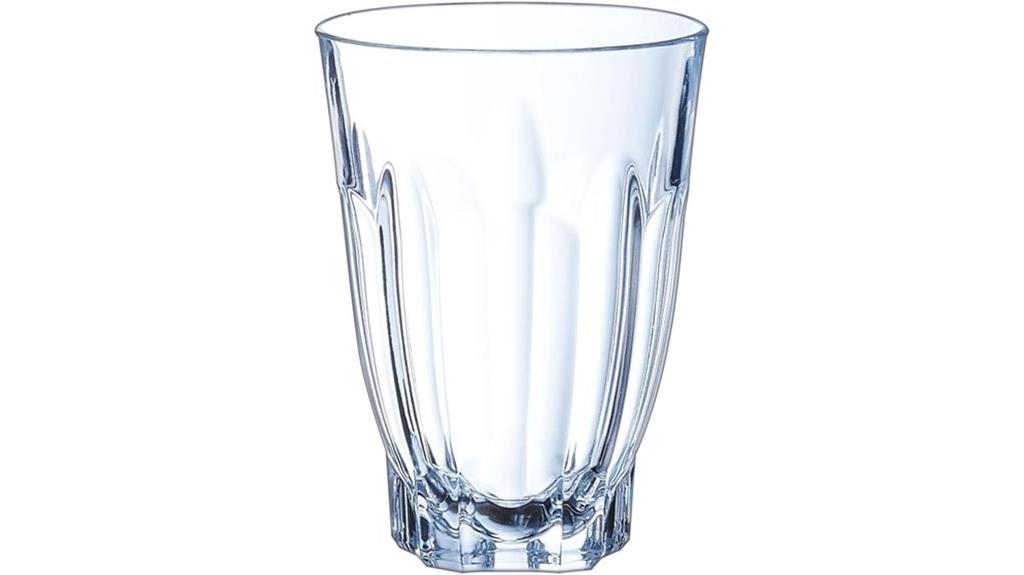 six sturdy glass tumblers