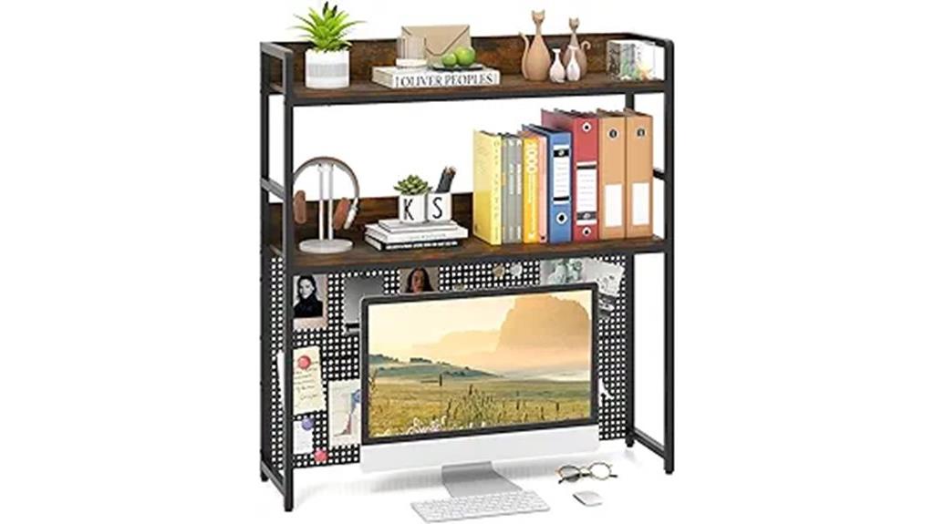 two tier bookshelf with pegboard