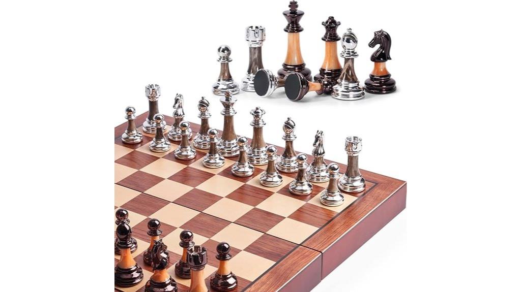 wooden chess set with acrylic pieces