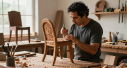 camilo huinca carves personal histories into sculptural wooden chairs